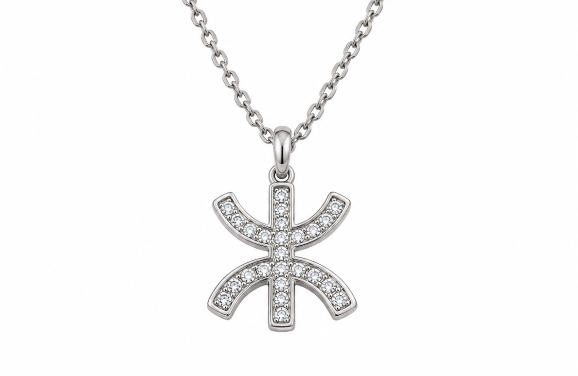Le symbole Yaz ⵣ, emblème de l'homme libre amazigh collier avec pendentif yaz simple argenté fond blanc(1)